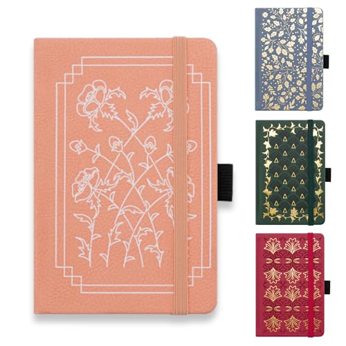JanYoo A6 Klein Journal Notizbuch, 112 Seiten Mini Notizbücher Klein Notizblock mit Elastischem Verschlussband/Falttasche/Lesezeichen für Schule, Büro, Künstler Schreiben (Rosa) von JanYoo