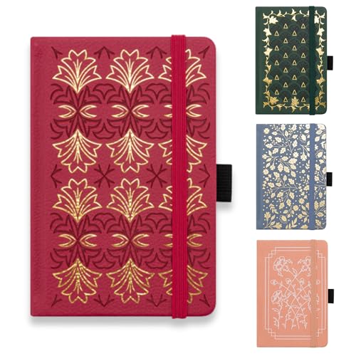JanYoo A6 Klein Journal Notizbuch, 112 Seiten Mini Notizbücher Klein Notizblock mit Elastischem Verschlussband/Falttasche/Lesezeichen für Schule, Büro, Künstler Schreiben (Rot) von JanYoo