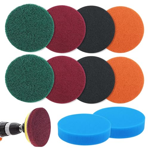 JaneYi 10 Stück Klett Schleifvlies 125mm Set - 8 Schleifpads mit 2 Polierschwämme Schleifschwamm Poliervlies 125mm Klett für Holz Metall Rundschleifer und Exzenterschleifer von JaneYi