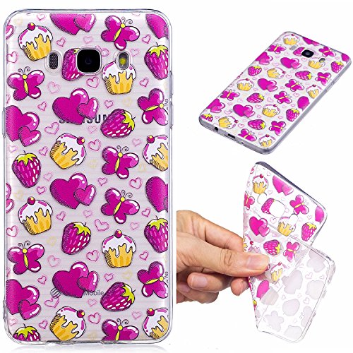 Janeqi Schutzhülle für Samsung Galaxy J5 2016/J510, aus weichem TPU, transparent, hohe Schutzhülle für Samsung Galaxy J5 2016/J510 [HCTP2/Erdbeer-Kuchen] von Janeqi