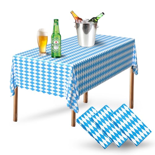 Janety 3 Stück Oktoberfest Tischdecken, 137 x 274 cm Bayerische Tischdecken, Blau Weiß Tischdecke Einwegtischdecken für Picknick Camping Home Party Oktoberfest Dekoration von Janety