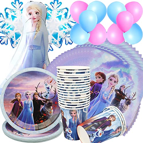 74Pcs gefrorenen Geburtstag Partygeschirr, Elsa Party Supplies Set, Set einschließlich Aluminium Ballon Teller Tassen Servietten für Baby-Dusche, Hochzeit, Jubiläum (20 Gäste) von Janice