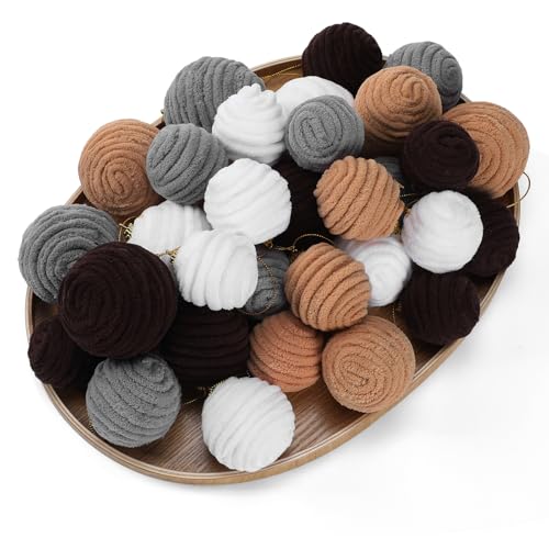 Janinka 32 Stück Weihnachts-Hängeornamente, Kugeln, Weihnachtsbaumdekoration, Juteseil, Jute-Kugeln, neutral, rustikal, Hängeornament für Zuhause, Innenbereich, Weihnachtsbaum, Kranz von Janinka