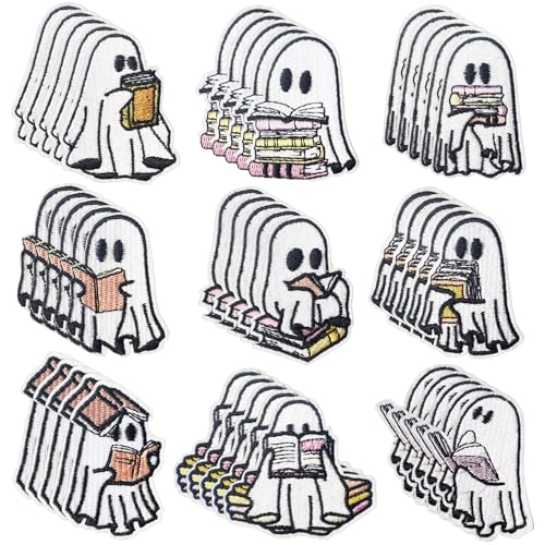 Janinka 45 Stück Halloween Ghost Book Lover Iron on Patches Halloween Embroidered Sew on Patches Ghost Reading a Book DIY Accessory for Clothes Pants Hats Jeans Decors Janinka 45 Stück Halloween Ghost Book Lover Iron on Patches Halloween Embroidered Sew on Patches Ghost Reading a Book DIY Accessory for Clothes Pants Hats Jeans Decors von Janinka