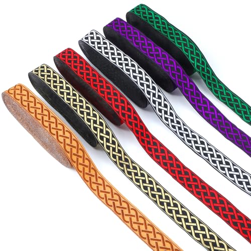 Janinka 6 Rollen 11 Yard 2,5 cm keltischer Knoten Jacquard Band Jacquard Trim Gewebtes Band Nähen Trims Kleidung Zubehör Gewebte Bordüre Kostüm für DIY Bastelbedarf Heimdekoration (Einzelmuster) von Janinka