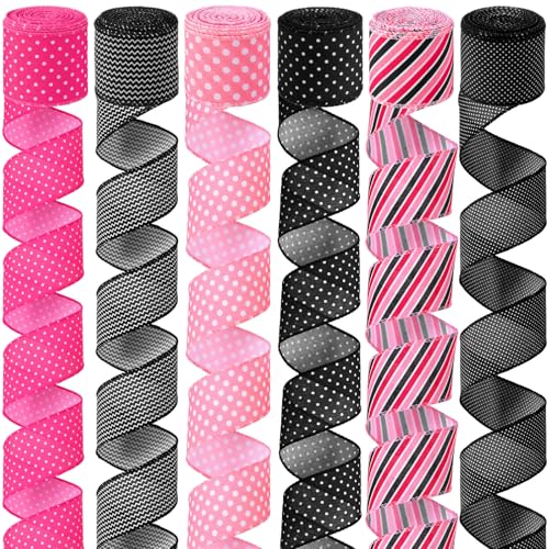 Janinka 6 Rollen Weihnachtsbänder mit Draht, gepunktet, rot und weiß, gepunktet, Bastelband für Geschenkverpackungen, Kranz, Schleifen, Geburtstag, Basteln, Party, Heimdekoration, Weihnachtsbaum von Janinka