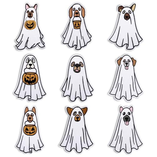 Janinka 9 x Hunde-Geister-Stickerei-Aufnäher für Halloween, 10,2 cm, gruseliger Hund, Geist mit Kürbis, zum Aufbügeln, für Kleidung, Schuhe, Rucksäcke, Hüte, Jeans, Halloween, Feiertagsdekorationen Janinka 9 x Hunde-Geister-Stickerei-Aufnäher für Halloween, 10,2 cm, gruseliger Hund, Geist mit Kürbis, zum Aufbügeln, für Kleidung, Schuhe, Rucksäcke, Hüte, Jeans, Halloween, Feiertagsdekorationen von Janinka