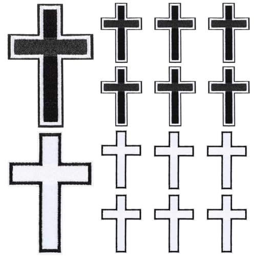 Janinka Aufnäher mit christlichem Kreuz, 7,6 cm, zum Aufbügeln, bestickt, für Jeans, Hüte, Kleidung, Rucksäcke, Schwarz und Weiß, 12 Stück Janinka Aufnäher mit christlichem Kreuz, 7,6 cm, zum Aufbügeln, bestickt, für Jeans, Hüte, Kleidung, Rucksäcke, Schwarz und Weiß, 12 Stück von Janinka