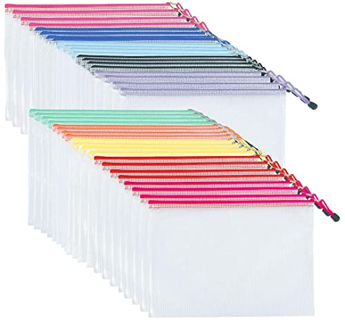 Janisfirst Dokumententasche mit Netz-Reißverschluss, Kunststoff-Dokumentenmappen, Briefgröße, wasserdichte Dokumententasche für Bürobedarf, Kunst und Handwerk Organisation (10 Farben, 40 Stück) von Janisfirst