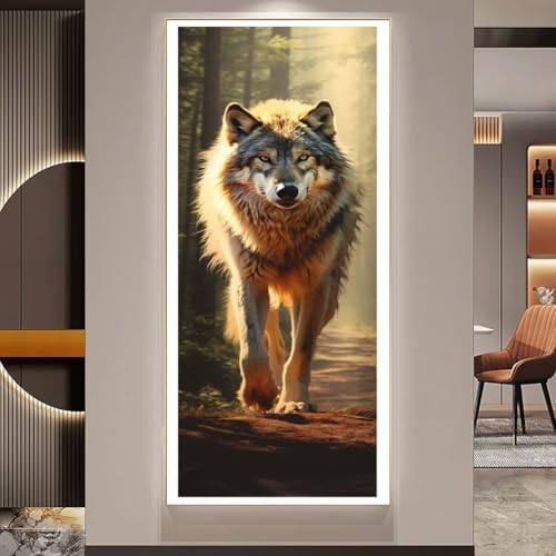 Diamond Painting Wolf Diamant Painting Bilder Kinder Wald Diamond Art DIY Set Erwachsene Full Drill Diamond Painting Zubehör, Diamant Malerei Kunst Mosaic Stickerei Kits Home Wand Decor 50x150 cm Q53 von Janktie