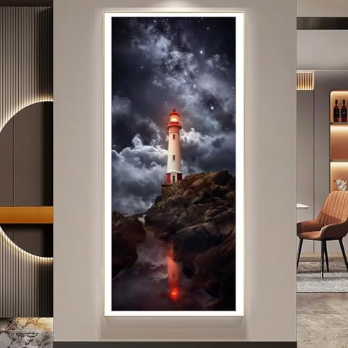 Diamond Painting XXL Groß 90x30 cm Diamant Painting Bilder Leuchtturm Diamond Art Painting Kits,DIY Basteln Erwachsene Malen Nach Zahlen Full Diamant Painting Stickerei Set Home Wand Dekor (Meer) U197 von Janktie