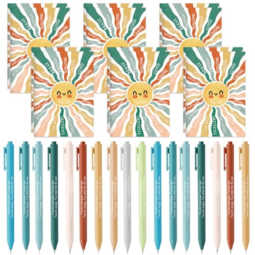Janlaugh 200 Pcs Positive Affirmations Mental Health Reminder Notepad Motivational Pen Student Employee Psychology Pocket Notebooks with Colored Ballpoint for Staff Coworker Teacher Therapy (Sun) von Janlaugh