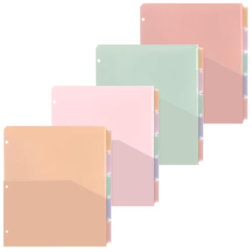 Janlaugh 4 Sets 5 Registerkarten Kunststoff-Register mit Taschen für 3-Ringbücher 24,9 x 29,8 cm, 3-Loch-Seiten, bunte Trennblätter, stabiles Zubehör für Büro, Ende des Jahres (lebendige Farbe) von Janlaugh