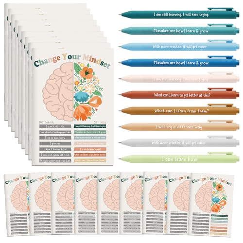 Janlaugh 60 Pcs Positive Affirmations Mental Health Reminder Notepad Motivational Pen Student Employee Psychology Pocket Notebooks with Colored Ballpoint for Staff Coworker Teacher Therapy (Mindset) von Janlaugh