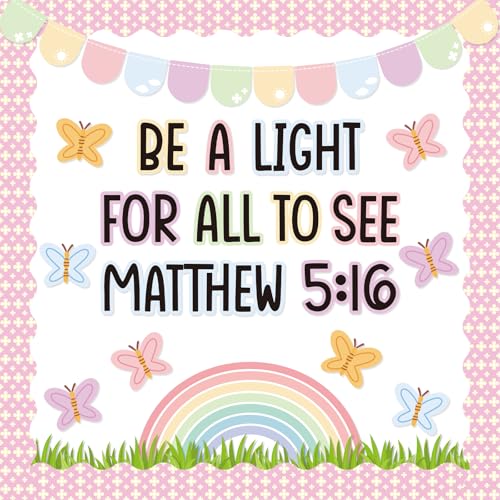 Janlaugh 71-teiliges christliches Pinnwand-Dekorationsset "Be a Light for All Sunday School", Regenbogen-Schmetterling, Papierausschnitte, inspirierende, religiöse Wanddekoration für Sommer, Kirche Janlaugh 71-teiliges christliches Pinnwand-Dekorationsset "Be a Light for All Sunday School", Regenbogen-Schmetterling, Papierausschnitte, inspirierende, religiöse Wanddekoration für Sommer, Kirche von Janlaugh