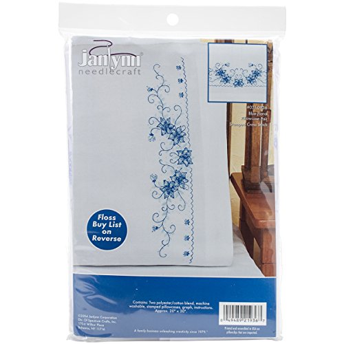 Janlynn 65-32083 Blau Floral Kissenbezug Paar gestempelt Kreuzstich 20x30 von Janlynn