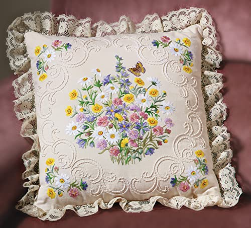 Janlynn Stickset mit Kerzendocht-Motiv, Wildblumen und Schmetterlingskissen, 35,6 x 35,6 cm Janlynn Stickset mit Kerzendocht-Motiv, Wildblumen und Schmetterlingskissen, 35,6 x 35,6 cm von Janlynn