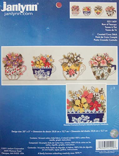Janlynn Kreuzstich-Set, 50,8 x 12,7 cm, Reihe mit Teetassen (14 Stück), Baumwolle, Mehrfarbig von Janlynn