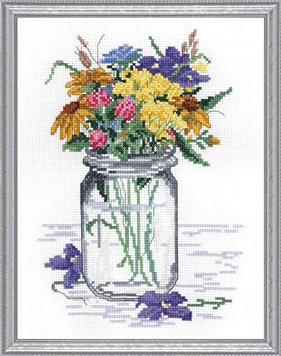 Janlynn Wildflower Jar Kreuzstich-Set nach Zählmuster, Baumwolle, Mehrfarbig, 1 Pack von Janlynn