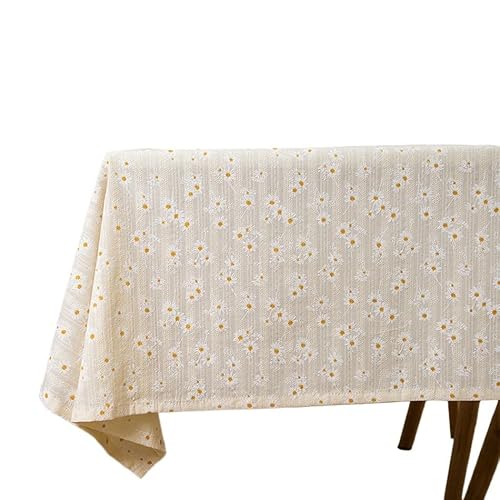 Tischdecke,Tischdecke Abwaschbar Kleine Gänseblümchen-Tischdecke aus Baumwolle mit Blumenmuster, Teetischdekoration, rechteckige Tischdecke for Küche, Hochzeit, Esszimmer(I,140X240cm) von Janmobrian
