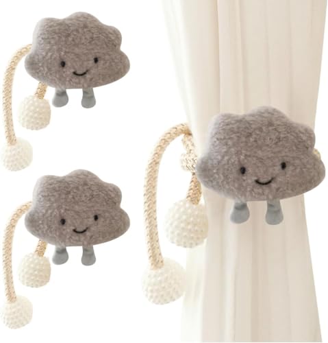 Vorhang-Clip, Raffband, Wolkenvorhang, 3D-Wolke, modernes Vorhangseil mit Perlenkugeln, Vorhanghaken und Haken für Mädchen, Zuhause, Büro, Vorhangdekoration (grau), 2 Stück von Jannity