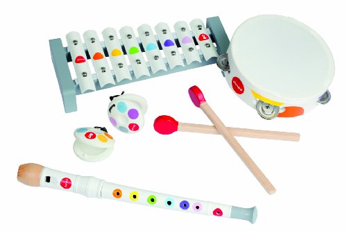 Janod - Confetti Holz-Musikset mit 4 Instrumenten, Musikinstrument für Kinder, Spielzeugnachbildung und Spielzeug für musikalisches Empfinden, ab 2 Jahren, J07600 von Janod
