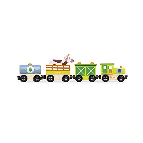 Janod - Set Bauernhof-Zug Story - 5 Holzfiguren - Spielzeug für fantasievolles Spielen - Bauernhoftiere mit Fahrzeugen - Kompatibel mit den auf dem Markt erhältlichen Schienen - Ab 3 Jahren, J08578 Janod - Set Bauernhof-Zug Story - 5 Holzfiguren - Spielzeug für fantasievolles Spielen - Bauernhoftiere mit Fahrzeugen - Kompatibel mit den auf dem Markt erhältlichen Schienen - Ab 3 Jahren, J08578 von Janod