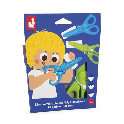 Janod - Set mit 3 Scheren mit 3 Schnittformen - Abgerundete, sichere Spitzen - Kunststoffklingen - Ideal für Bastelarbeiten - Für Kinder ab 3 Jahren - J07405 Janod - Set mit 3 Scheren mit 3 Schnittformen - Abgerundete, sichere Spitzen - Kunststoffklingen - Ideal für Bastelarbeiten - Für Kinder ab 3 Jahren - J07405 von Janod