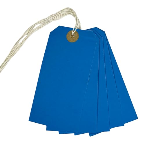 50 Stück blaue Etiketten mit Schnur 120 mm x 60 mm von Janrax