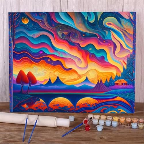 Januave Malen Nach Zahlen Erwachsene,Abstrakter Himmel DIY Handgemalt Ölgemälde Leinwand Kits mit Pinsels und Acrylfarbe Als Geschenke und Heimdekoration(mit rahmen) 30x40cm von Januave