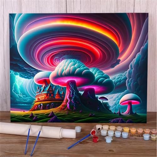 Januave Malen Nach Zahlen Erwachsene,Abstrakter Pilz Paint by Numbers Malen Nach Zahlen,DIY 3 -Pinseln und Acrylfarben Leinwand Handgemalt Ölgemälde für Home Décor(mit rahmen) 30x40cm von Januave