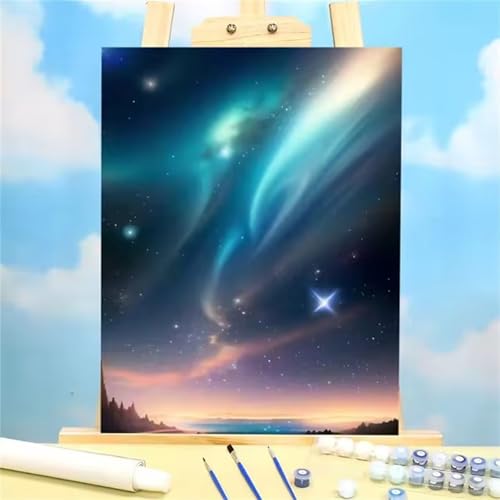 Januave Malen Nach Zahlen Erwachsene,Aurora Bunt DIY Handgemalt Ölgemälde Leinwand Kits mit Pinsels und Acrylfarbe Als Geschenke und Heimdekoration(mit rahmen) 60x75cm von Januave