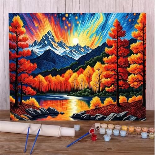 Januave Malen Nach Zahlen Erwachsene,Aurora-Dschungel Paint by Numbers Malen Nach Zahlen,DIY 3 -Pinseln und Acrylfarben Leinwand Handgemalt Ölgemälde für Home Décor(mit rahmen) 55x70cm von Januave