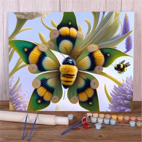 Januave Malen Nach Zahlen Erwachsene,Bienenpflanze Paint by Numbers Malen Nach Zahlen,DIY 3 -Pinseln und Acrylfarben Leinwand Handgemalt Ölgemälde für Home Décor(Ohne Rahmen) 40x50cm von Januave