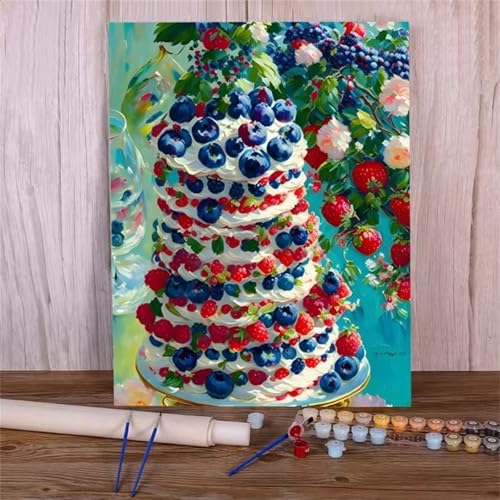 Januave Malen Nach Zahlen Erwachsene,Blaubeerkuchen DIY Handgemalt Ölgemälde Leinwand Kits mit Pinsels und Acrylfarbe Als Geschenke und Heimdekoration(Ohne Rahmen) 45x60cm von Januave