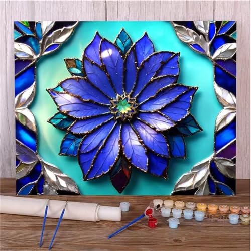 Januave Malen Nach Zahlen Erwachsene,Blaue Pfingstrose DIY Handgemalt Ölgemälde Leinwand Kits mit Pinsels und Acrylfarbe Als Geschenke und Heimdekoration(Ohne Rahmen) 40x50cm von Januave