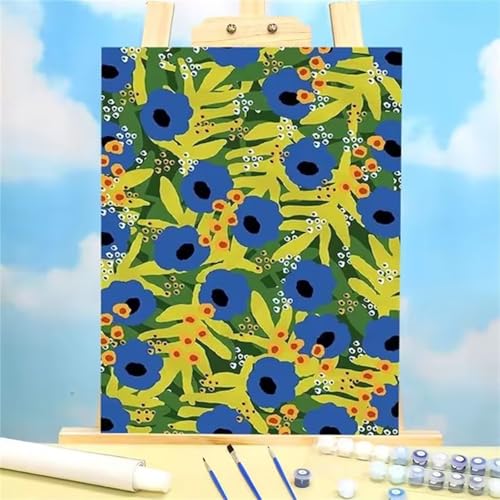 Januave Malen Nach Zahlen Erwachsene,Blaue Pflanze DIY Handgemalt Ölgemälde Leinwand Kits mit Pinsels und Acrylfarbe Als Geschenke und Heimdekoration(mit rahmen) 40x50cm von Januave