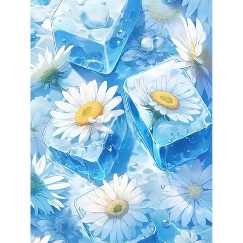 Januave Malen Nach Zahlen Erwachsene,Blaues Gänseblümchen DIY Handgemalt Ölgemälde Leinwand Kits mit Pinsels und Acrylfarbe Als Geschenke und Heimdekoration(mit rahmen) 50x65cm von Januave