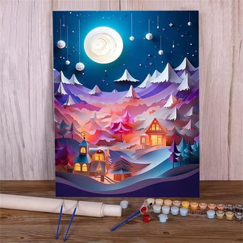 Januave Malen Nach Zahlen Erwachsene,Dachbodenmond Paint by Numbers Malen Nach Zahlen,DIY 3 -Pinseln und Acrylfarben Leinwand Handgemalt Ölgemälde für Home Décor(mit rahmen) 45x60cm von Januave