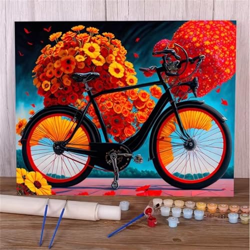 Januave Malen Nach Zahlen Erwachsene,Fahrrad Gelbe Blumen Paint by Numbers Malen Nach Zahlen,DIY 3 -Pinseln und Acrylfarben Leinwand Handgemalt Ölgemälde für Home Décor(mit rahmen) 60x75cm von Januave