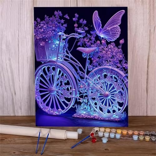 Januave Malen Nach Zahlen Erwachsene,Fahrrad-Schmetterling Paint by Numbers Malen Nach Zahlen,DIY 3 -Pinseln und Acrylfarben Leinwand Handgemalt Ölgemälde für Home Décor(Ohne Rahmen) 45x60cm von Januave