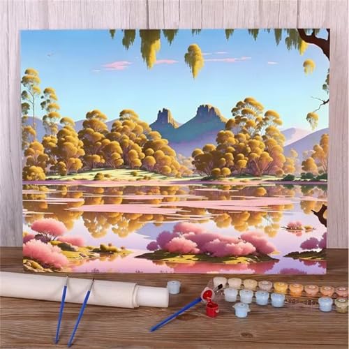 Januave Malen Nach Zahlen Erwachsene,Herbstlandschaft DIY Handgemalt Ölgemälde Leinwand Kits mit Pinsels und Acrylfarbe Als Geschenke und Heimdekoration(mit rahmen) 55x70cm von Januave