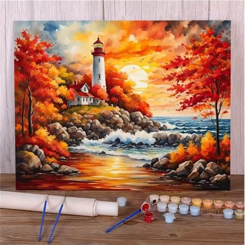 Januave Malen Nach Zahlen Erwachsene,Herbstliche Ahornblätter Paint by Numbers Malen Nach Zahlen,DIY 3 -Pinseln und Acrylfarben Leinwand Handgemalt Ölgemälde für Home Décor(Ohne Rahmen) 40x50cm von Januave