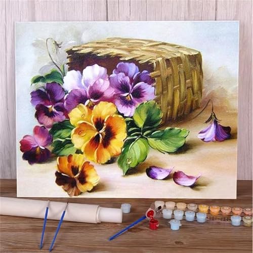 Januave Malen Nach Zahlen Erwachsene,Korbblumen DIY Handgemalt Ölgemälde Leinwand Kits mit Pinsels und Acrylfarbe Als Geschenke und Heimdekoration(mit rahmen) 55x70cm von Januave