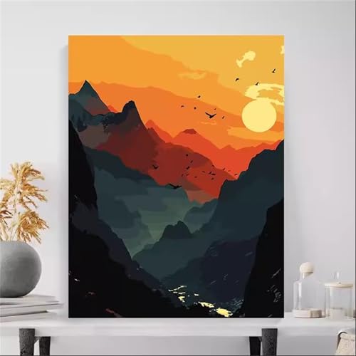 Januave Malen Nach Zahlen Erwachsene,Sonnenuntergang am Art Hill Paint by Numbers Malen Nach Zahlen,DIY 3 -Pinseln und Acrylfarben Leinwand Handgemalt Ölgemälde für Home Décor(mit rahmen) 40x50cm von Januave