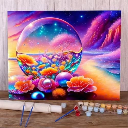 Januave Malen Nach Zahlen Erwachsene,Strand Blume Lila Paint by Numbers Malen Nach Zahlen,DIY 3 -Pinseln und Acrylfarben Leinwand Handgemalt Ölgemälde für Home Décor(Ohne Rahmen) 40x50cm von Januave