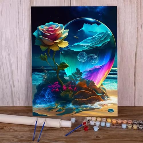 Januave Malen Nach Zahlen Erwachsene,Strandrose Bunt DIY Handgemalt Ölgemälde Leinwand Kits mit Pinsels und Acrylfarbe Als Geschenke und Heimdekoration(Ohne Rahmen) 30x40cm von Januave