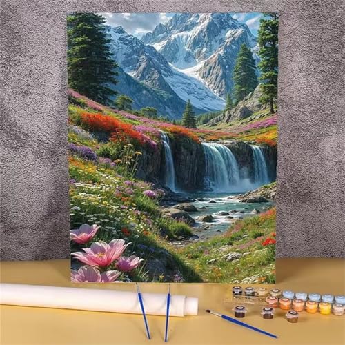 Januave Malen Nach Zahlen Erwachsene,Tallandschaft DIY Handgemalt Ölgemälde Leinwand Kit für Anfänger,Paint by Numbers mit Pinseln und Acrylfarbe für Geschenke und Wand Dekor 60x75cm(mit rahmen) von Januave