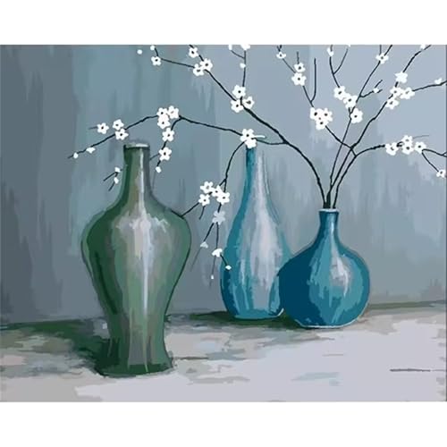 Januave Malen Nach Zahlen Erwachsene,Vase Blau DIY Handgemalt Ölgemälde Leinwand Kit für Anfänger,Paint by Numbers mit Pinseln und Acrylfarbe für Geschenke und Wand Dekor 30x40cm(Ohne Rahmen) von Januave