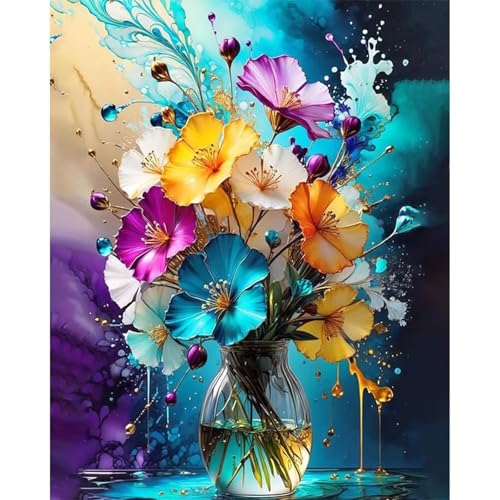 Januave Malen Nach Zahlen Erwachsene,Vase Blume DIY Handgemalt Ölgemälde Leinwand Kit für Anfänger,Paint by Numbers mit Pinseln und Acrylfarbe für Geschenke und Wand Dekor 40x50cm(mit rahmen) von Januave